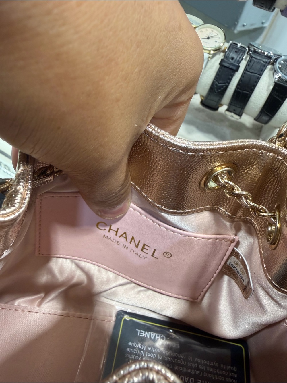 CHANEL Rose Gold and Pale Pink Drawstring Shoulder Bag